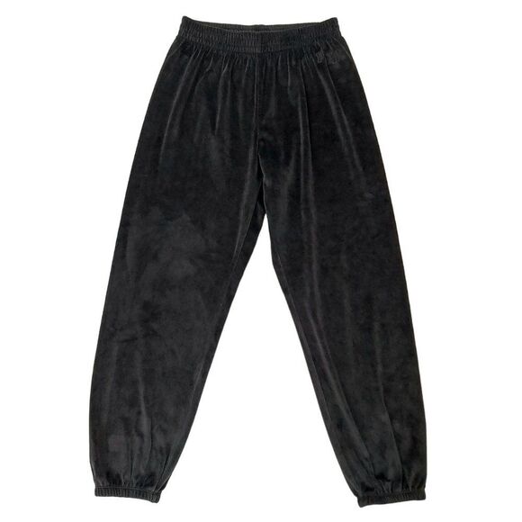 Pink Victoria's Secret Fleece Jogger Pants Womens Medium Black Tapered Athletic - Picture 1 of 9